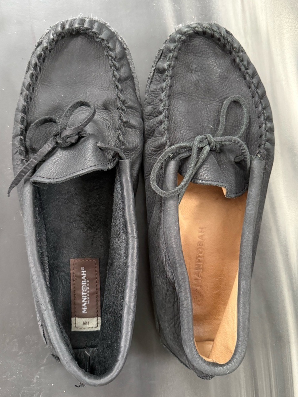 Manitobah -  Black Cottager Moccasin 11 but fit like 10.5